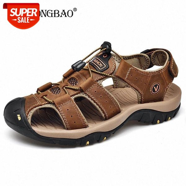 

brand new summer men shoes genuine leather men sandals fashion beach sandals outdoor casual sneakers big size 38-48 #034a, Black