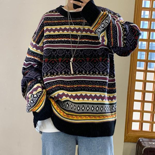 

winter sweater men's warm fashion retro casual o-neck knit pullover men streetwear knitting sweaters male sweter clothes -2xl, White;black