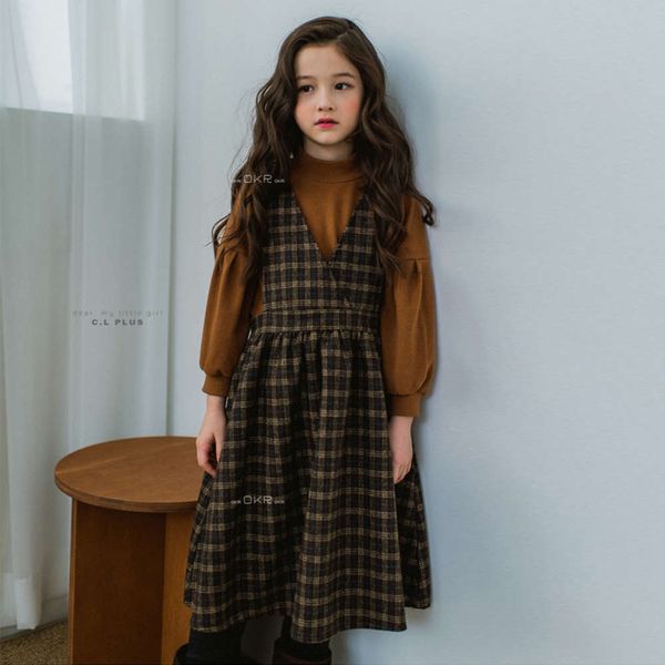 

winter 2020 hansen women's plaid loose casual strap skirt middle school children's drs 6718, Red;yellow