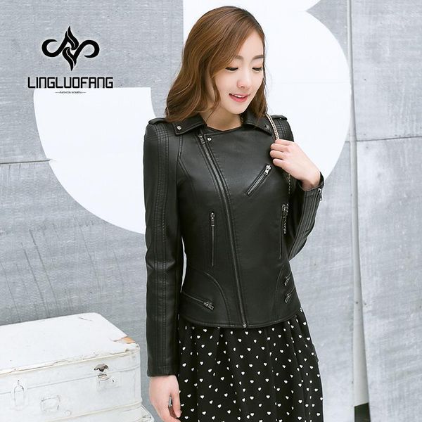 

spring new rivet leather lapel slim short motorcycle leather jacket ladies black/blue/rose jacket plus size s-4xl 15h1041