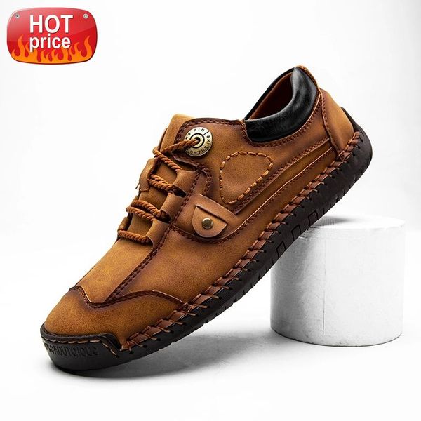 

new men's handmade leather shoes fashion lace-up loafers casual comfortable soft walking shallow mouth flat shoes large 38-48 #4o3u