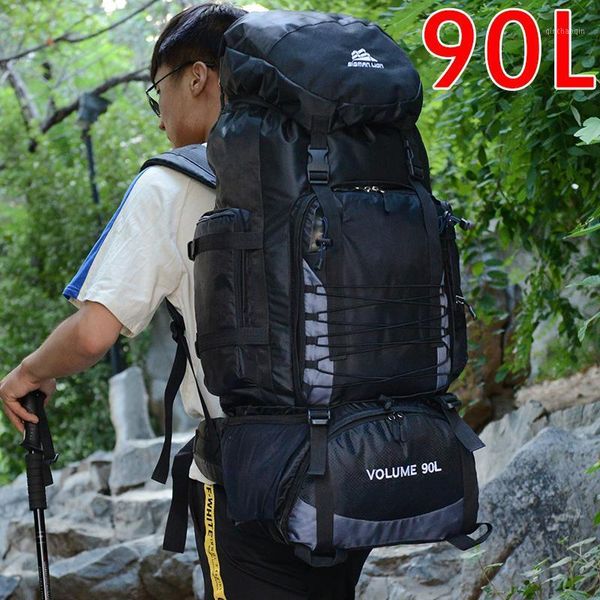 

outdoor bags 90l camping backpack men large capacity climbing trekking bag mountaineering hiking nylon rucksack sports xa213g1