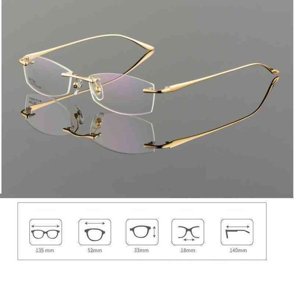 

2022 factory wholesale new model gold frame men eyeglasses rimless spectacles man for prescription ultra light fashion eyewear clear lens 9r, White;black