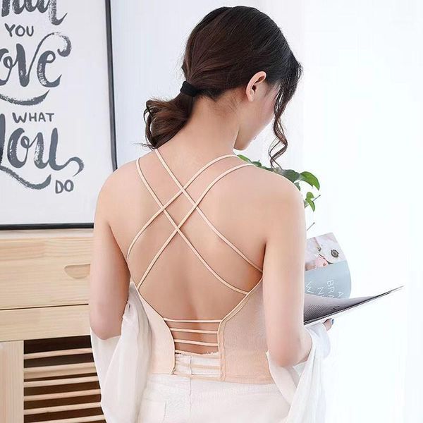

women back hollow thread beauty back wrapped chest camisole ladies beauty underwear1, Black;white