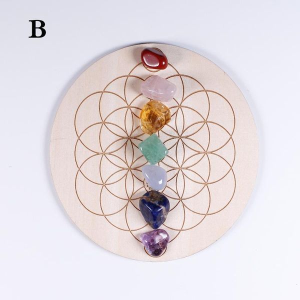

7pcs/set natural crystal mixed seven chakra healing stone + seven star array wood plate gravel chips chakra home de qylhjd, Black