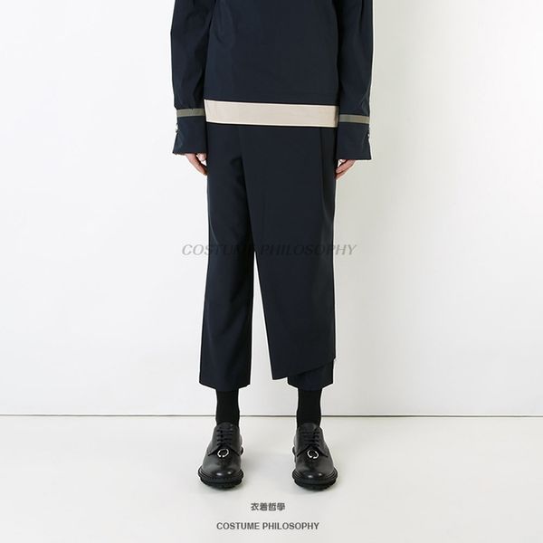 

2021 self-made new men of casual asymmetric design double-layer patchwork nine-point pants. s-6xl 0npt, Black