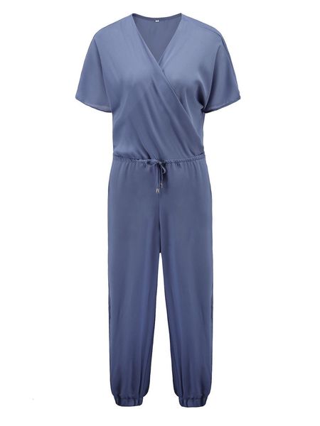 

summer v neck cross lacing solid chiffon casual combinaison women jumpsuits drop shipping good quality, Black;white