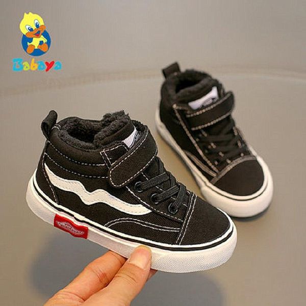 

kids boots for girl boy children' canvas shoes plus velvet thicken baby winter botas toddler cotton sneakers snow boots casual, Black;grey