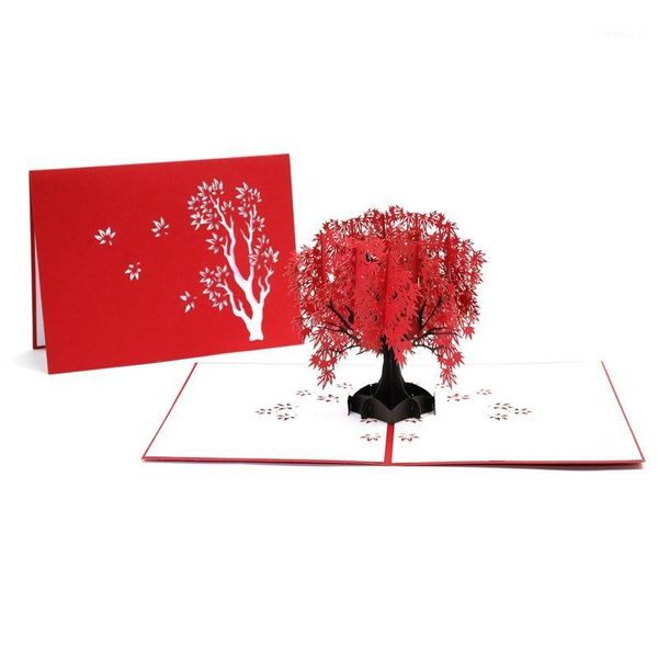 

greeting cards 10pcs/lot red maple three 3d card up creative handmade paper gifts laser cut birthday by dhl1