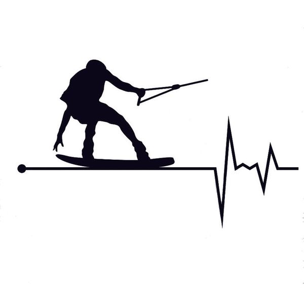 

14.5cm*8.6cm wakeboard in my heartbeat pulse vinyl black/silver car sticker c22-1096