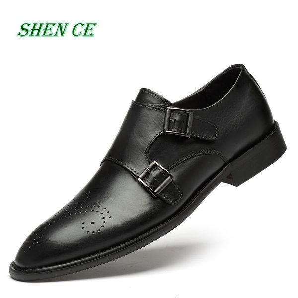 

men oxford shoes genuine leather classic style formal man dress business office wedding party lace up pointed toe men shoes, Black