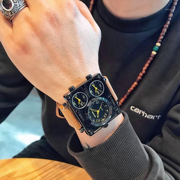 

wristwatches megir creative big square dial quartz men luxury brand multi time zone sports watches male relogios masculinos1, Slivery;brown