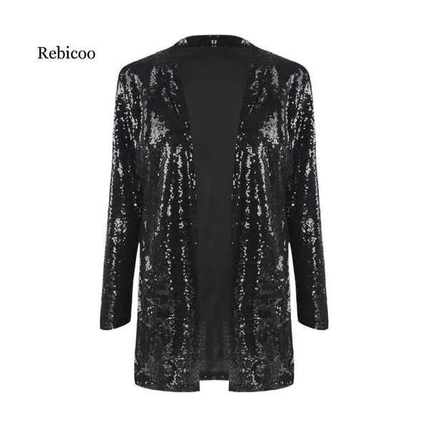 

ladies suit jacket autumn suit jacket pocket casual long sleeve sequin coat street lapel collar cardigan, White;black