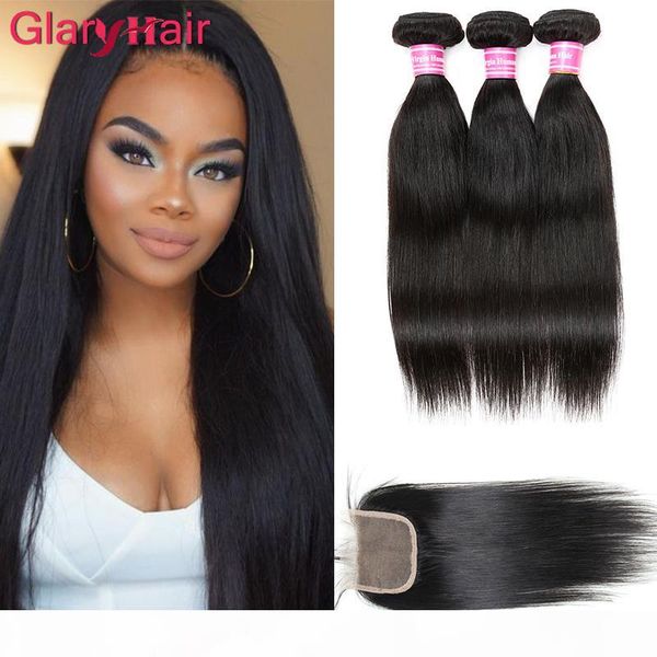 

raw indian peruvian malaysian brazilian virgin human hair weave bundles with closure 3 bundles with lace closure hair weaving, Black;brown