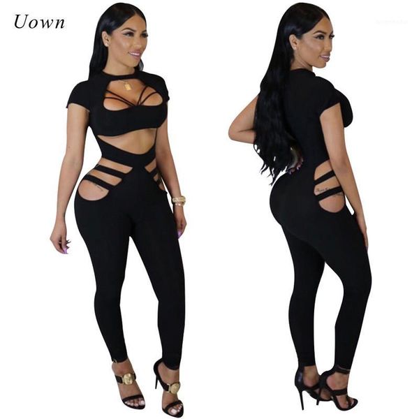 

black club jumpsuits women 2020 new hollow cut out bandage bodycon long pants night party rompers womens jumpsuit catsuit1, Black;white