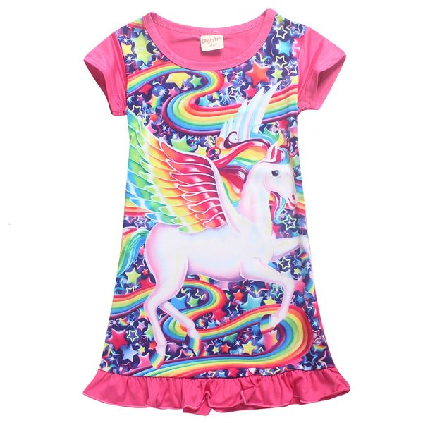 

kids 2019 unicorn medium length skirt girls baby girls casual dress unicorn cartoon nightgown dress, Blue;red