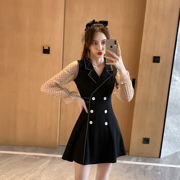 

autumn 2020 new women's foreign style small fashion temperament goddess fanfa style dress small black dress 1mcwu, Black;gray