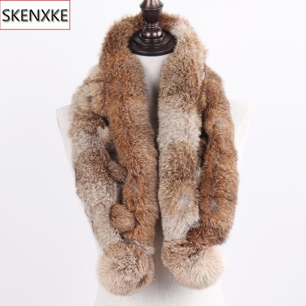

shawls 2021 russian women genuine fur long scarf winter ladies warm real muffler knit fluffy pompoms natural scarves, Blue;gray