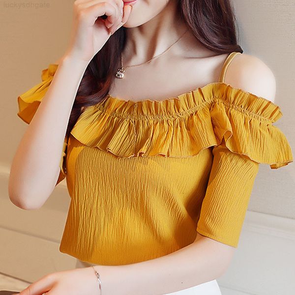 

and 2020 ladies slash neck women's clothes short chiffon white blouse shirt women d825 30 lj200831