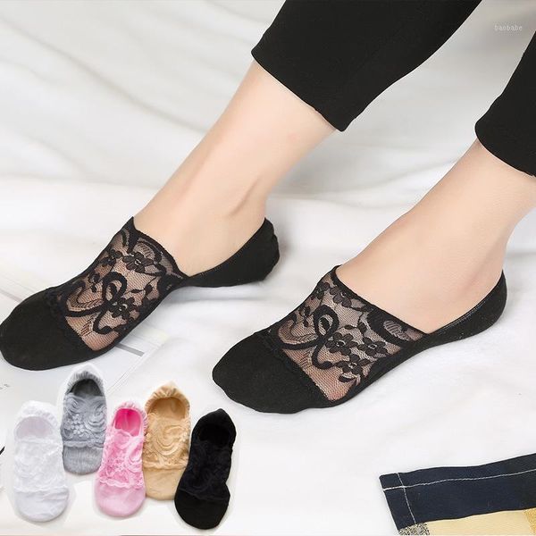

1pair fashion women girls summer antiskid socks lace flower short sock antiskid invisible ankle 2020 sox sock slippers1, Black;white