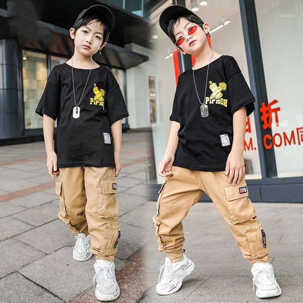 

2020 new jazz dance costumes for boys short sleeve hiphop pants street dance hip hop performance clothes stage wear sl37801, Black;red