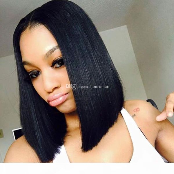 

lace front human hair wig bob wig peruvian virgin hair 180% density natural hairline with baby hair full lace wig bleached knots glueless, Black;brown
