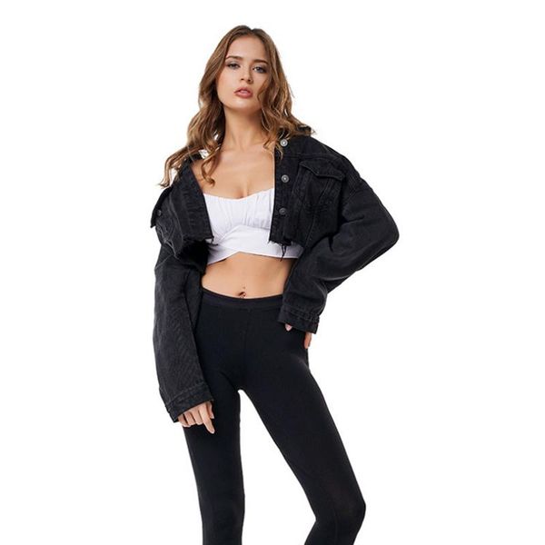 

2020 new fashion spring autumn women black hooded coat jeans denim jackets basic ladies windbreaker female short coat women, Black;brown