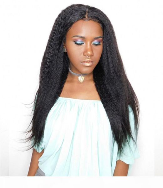 

lace front human hair wigs bleached knots virgin mongolian hair kinky straight full lace wigs african american wigs, Black;brown