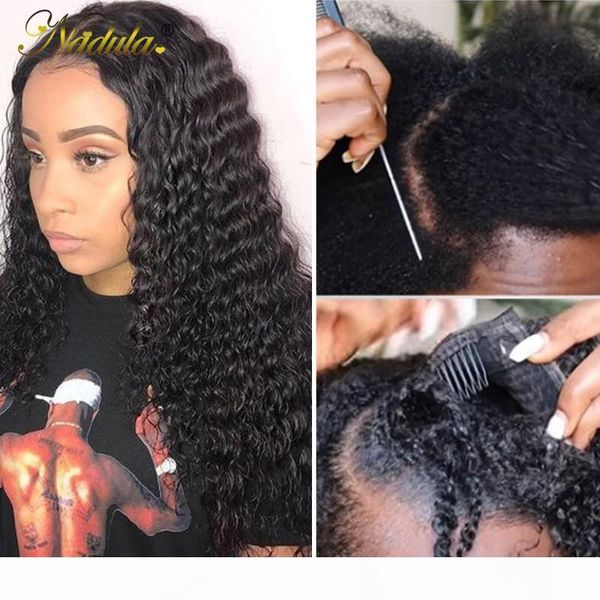 

nadula hair wig affordable culry hair u part wig 2x4" side part curly human for women 150 densty natural & simple, Black;brown