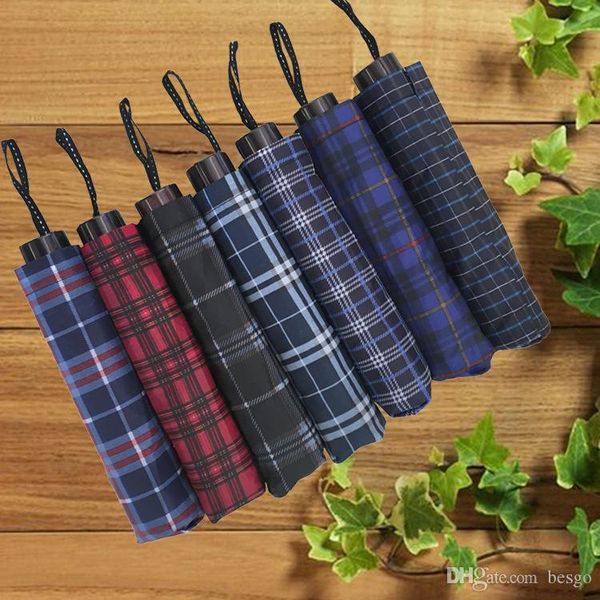 

outdoor portable three-folding uv protection plaid umbrella 8 bone wind resistant umbrella rainproof men women folding umbrellas dh0990 t03