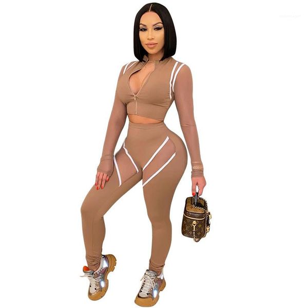 

sets cardigan lepal neck new womens clothing fashion panelled womens tracksuits casual mesh designer two piece, Gray