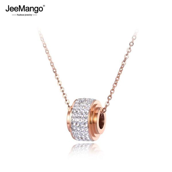 

jeemango stainless steel round beads pendant necklaces jewelry pave setting cz crystal anniversary necklace for women jn19017, Silver