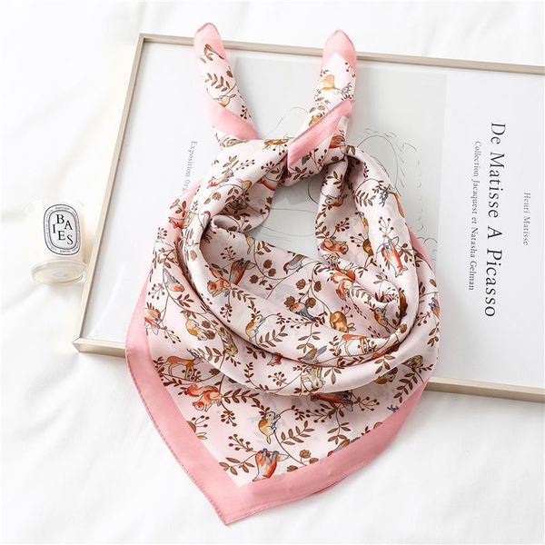 

floral animal print silk scarf women spring summer new neckerchief 70cm square hijab scarves echarpe hiver femme wmtioa, Blue;gray