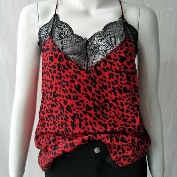 

women vests leopard print lace sling red1, White