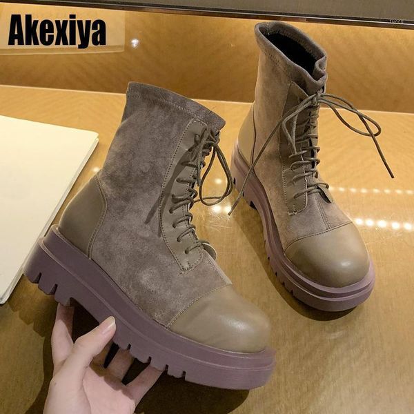 

boots brand women's autumn fashion bottom round toe platform rubber for woman spring ladies botas mujer p0221, Black