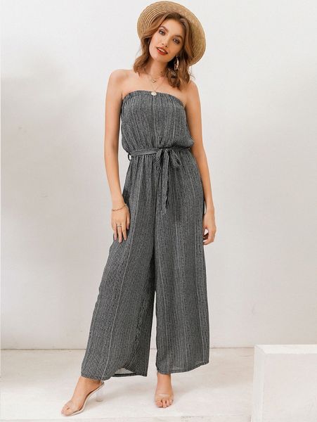 

simplee belted wide leg tribal tube jumpsuit w6hr#, White