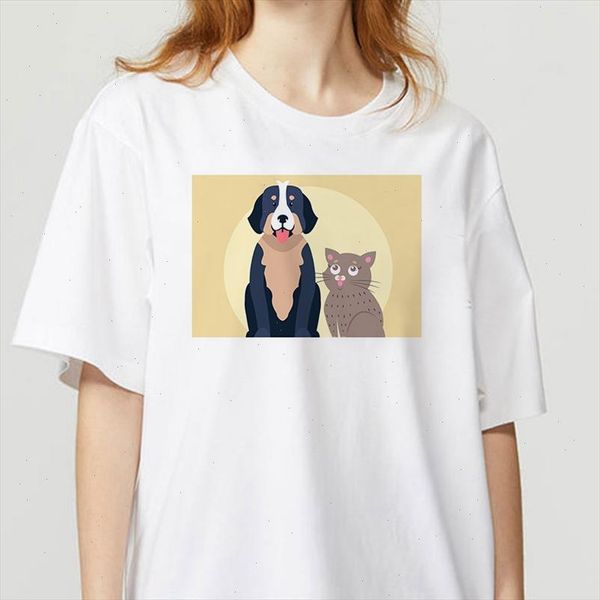 

new fashion cute cat print t shirt women summer white short sleeve harajuku aesthetic casual funny t shirt for lady girl