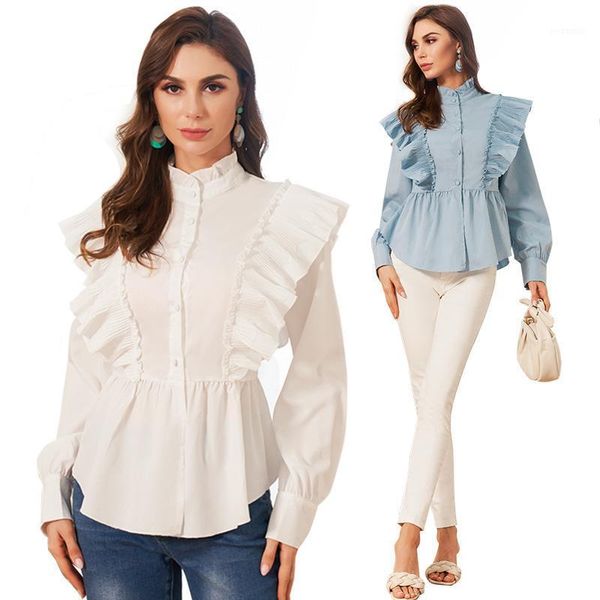 

mai&fun women blouses office lady blouse blusas mujer de moda ruffles decoration long sleeve women shirts elegant shirt1, White