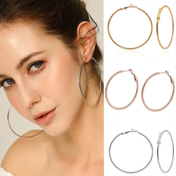

hoop & huggie 1pair trendy exaggerate 3cm-10cm big smooth circle earrings brincos simple party round loop for women jewelry, Golden;silver