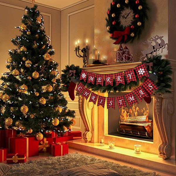 

plaid merry - with two buffalo snowflake banner flags for fireplace wall tree christmas decoration
