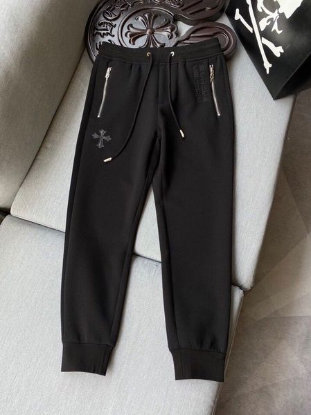 

20 autumn and winter brand new casual crosin sanskrit letter embroidery men's fashion versatile pants, Black