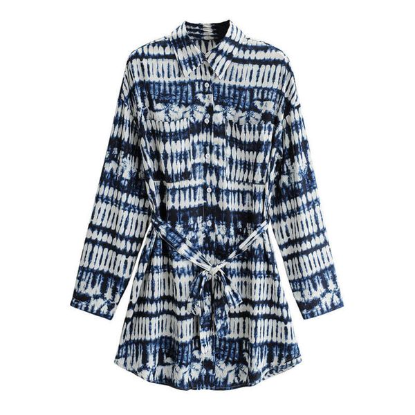 

dye autumn fashion tie new products printed belt long sleeve shirt dress, Black;gray