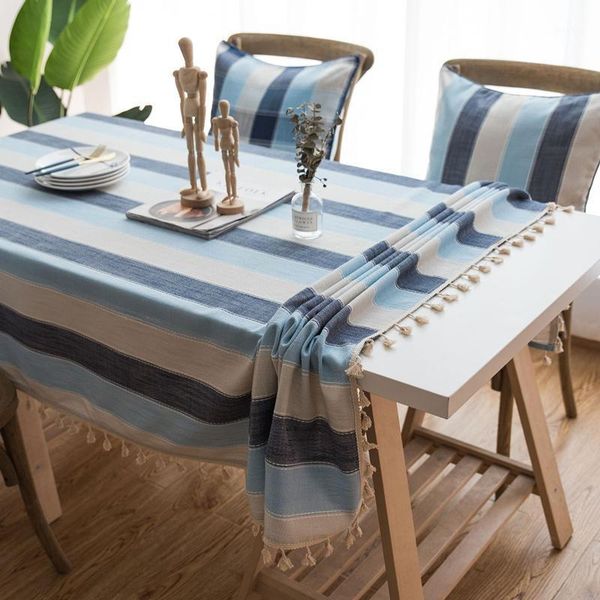 

mediterranean style tablecloth waterproof rectangular table cover stripe series tassels table cloth for dining-table decoration1