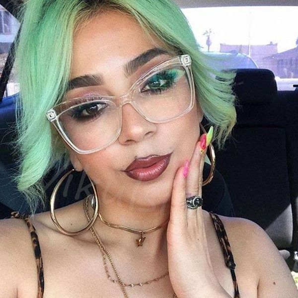 

retro unique cat eye glasses frame women trendy fashion square optical frame clear glasses ladies transparent eyeglasses, Black