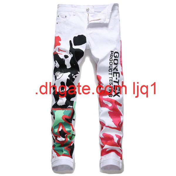 

20 trendy jeans men's slim fit summer trendy abstract print hip hop jeans men's 5660, Blue