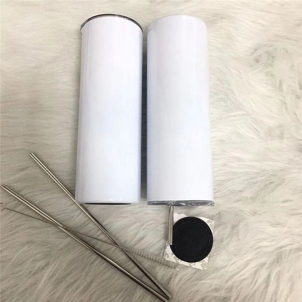 

sublimation skinny tumbler 20oz straight tumblesr with metal straws straw brush and coaster stainless steel portable outdoor cup festival gi