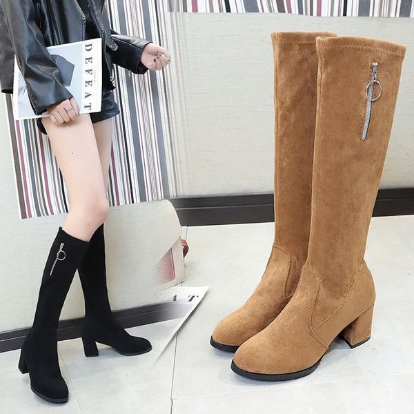 

women 2021 new spring boots stretching black yellow women's knee shoes femme 35-39 p1ai