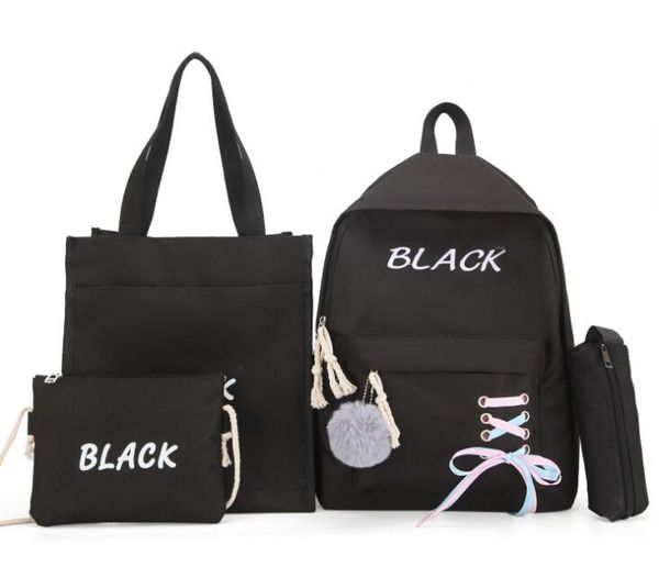 

4pcs bags for women girl canvas bag streetwear letter printing backpack fashion school bag