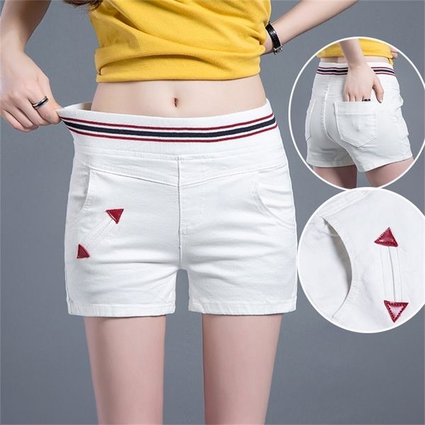 

summer vintage high waist denim shorts women cotton short jeans plus size ladies elastic waist jeans woman shorts for women t200701, White;black