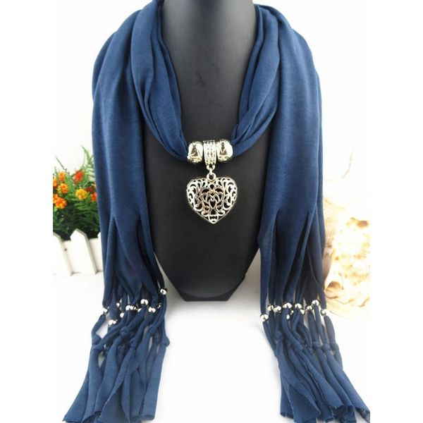 

heart pendant necklace charm scarf necklace women soft women solid winter scarfs jewelry bohemian accessories, Silver